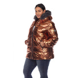 Metallic Puffer Coat with Hoodie - Plus - DressbarnCoats & Jackets