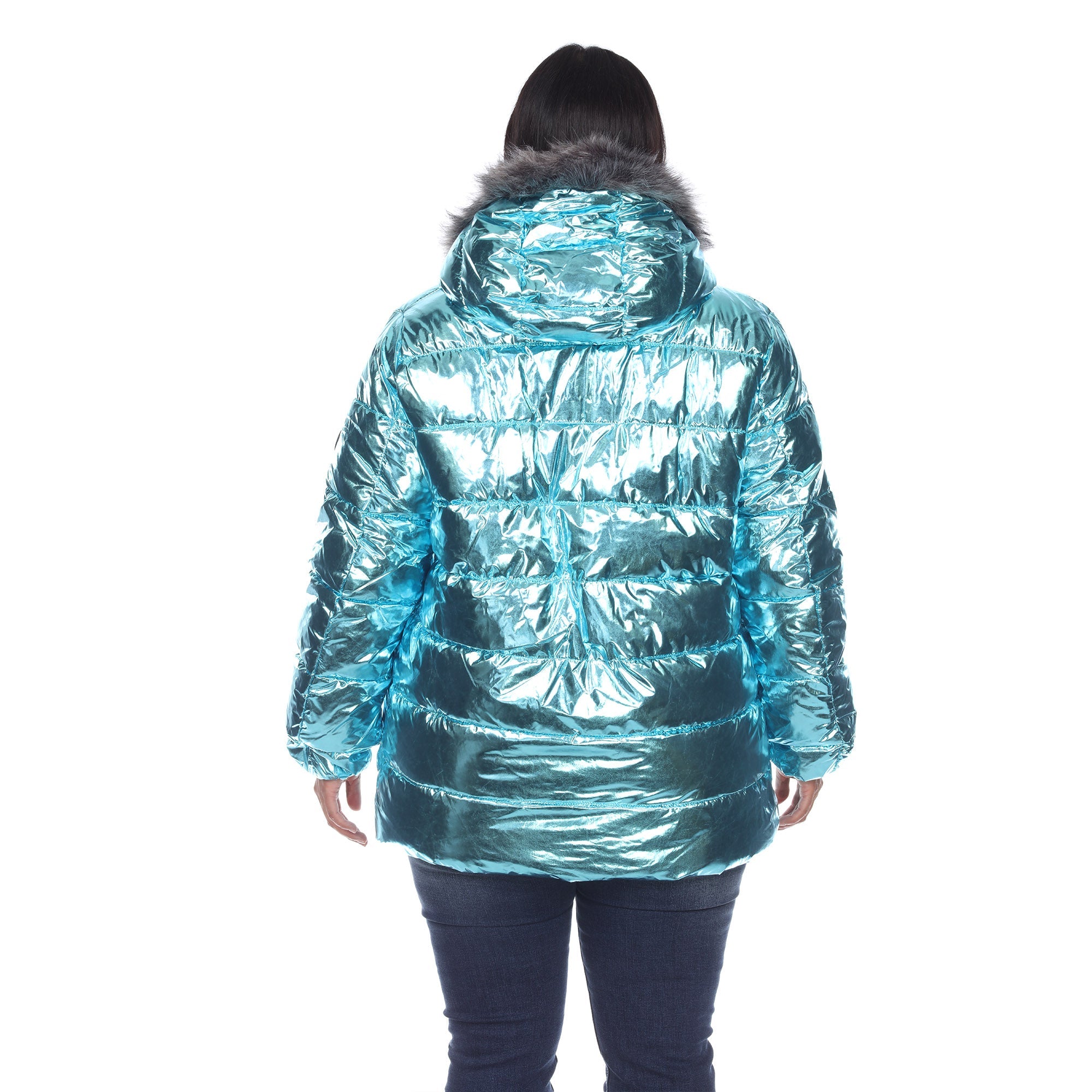 Metallic Puffer Coat with Hoodie - Plus - DressbarnCoats & Jackets