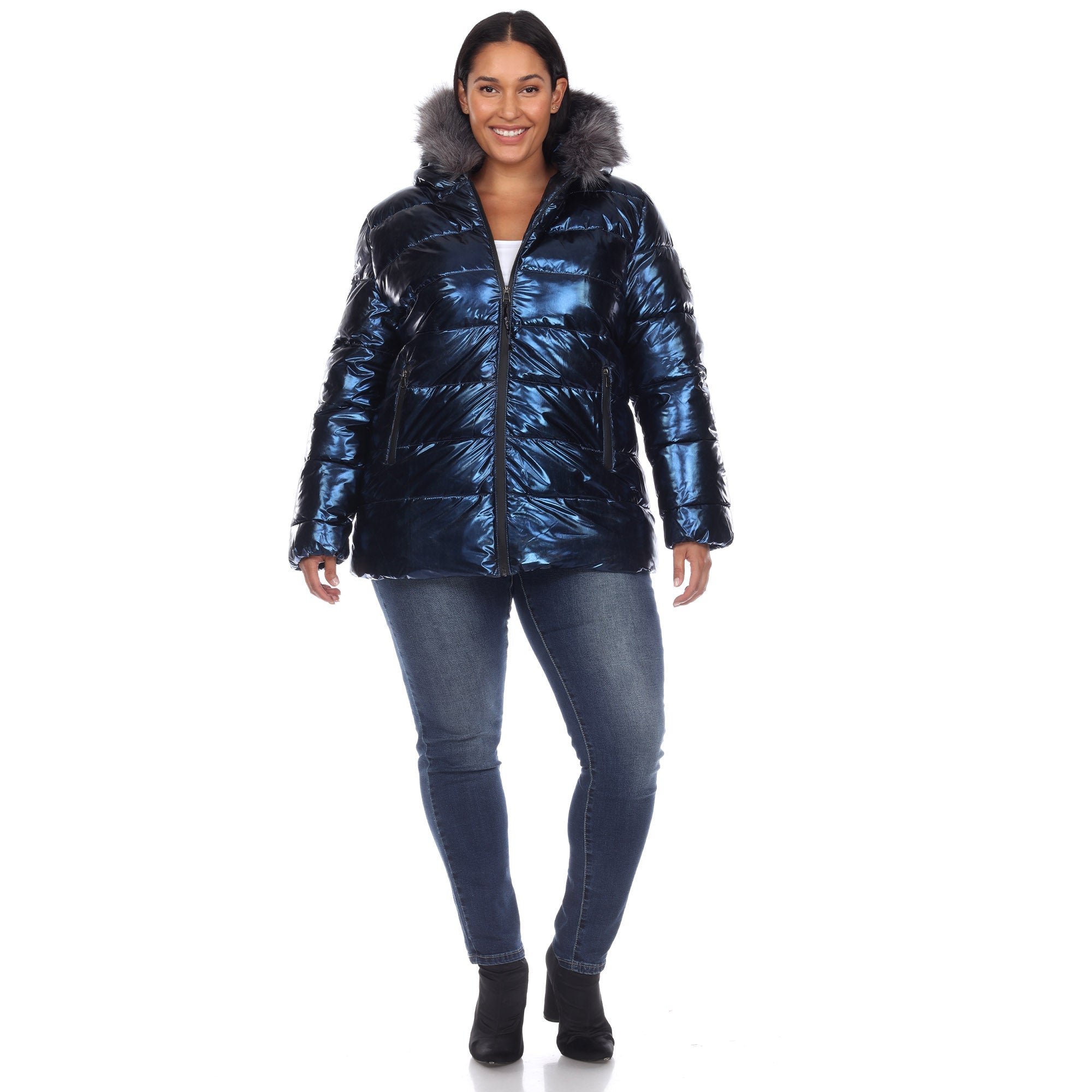 Metallic Puffer Coat with Hoodie - Plus - DressbarnCoats & Jackets