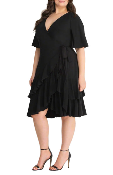 Kiyonna Plus Size Miranda Ruffle Wrap Dress - Black