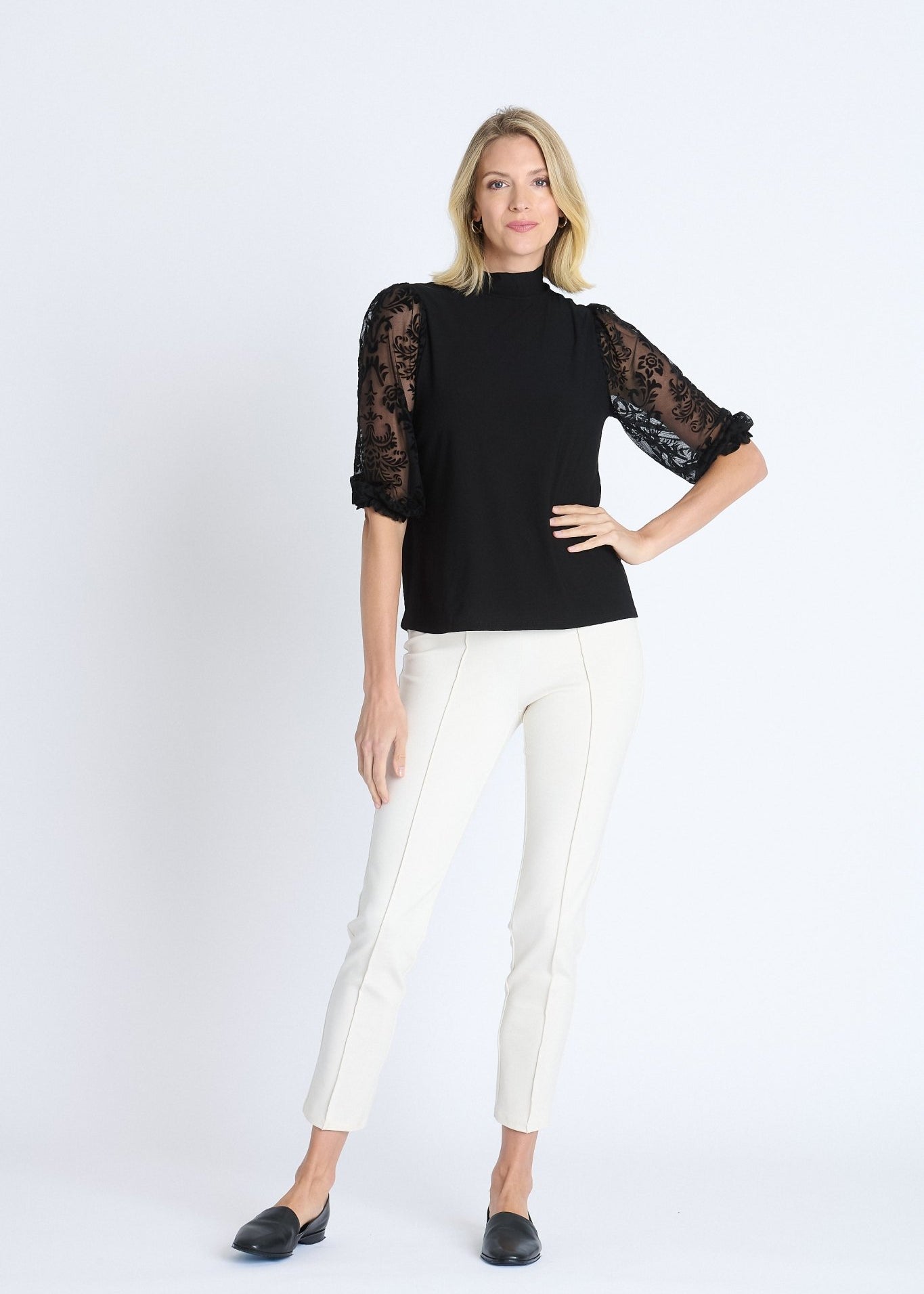 Mock Neck 3/4 Sleeve Lace Top - DressbarnBlouses