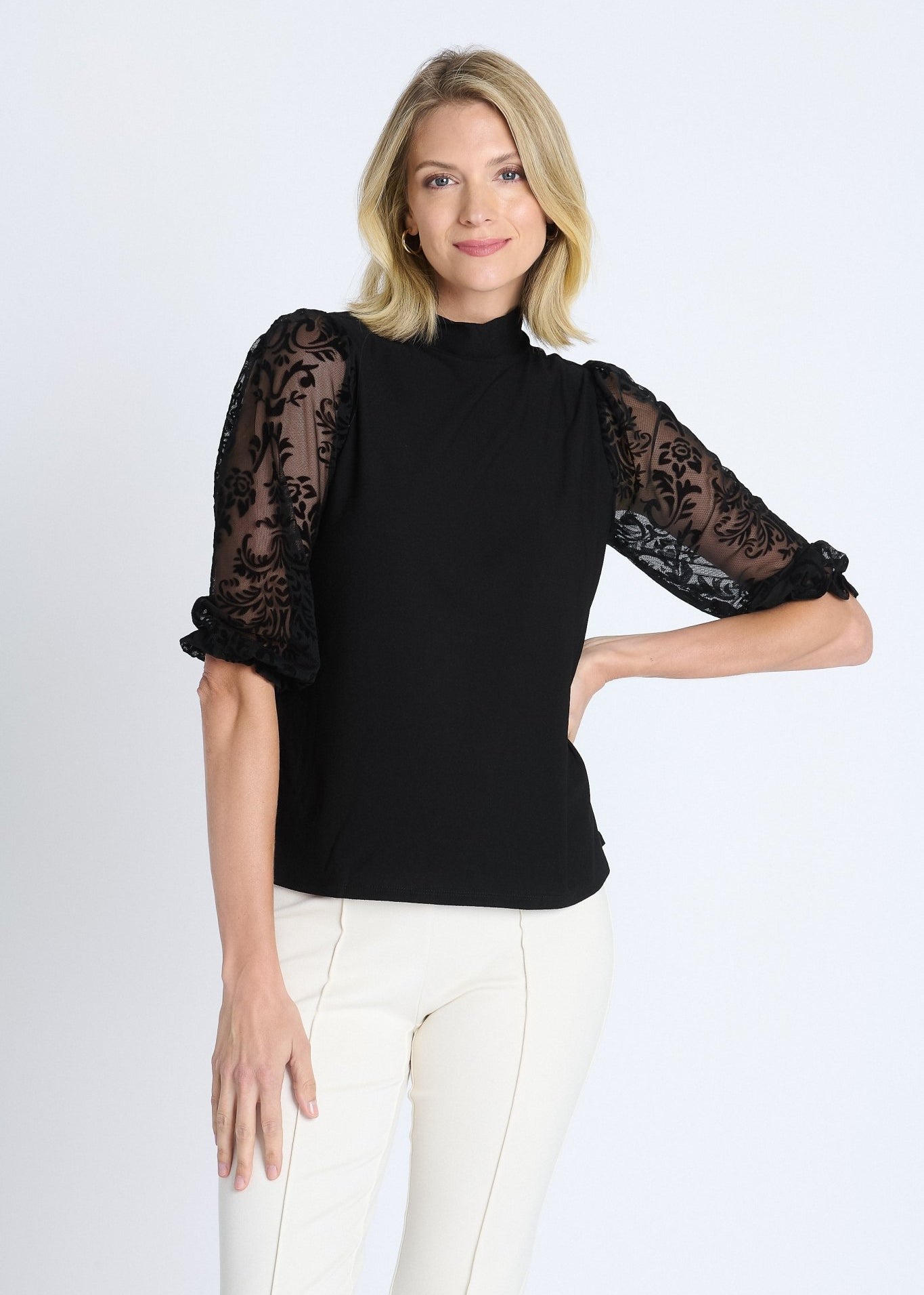 Mock Neck 3/4 Sleeve Lace Top - DressbarnBlouses