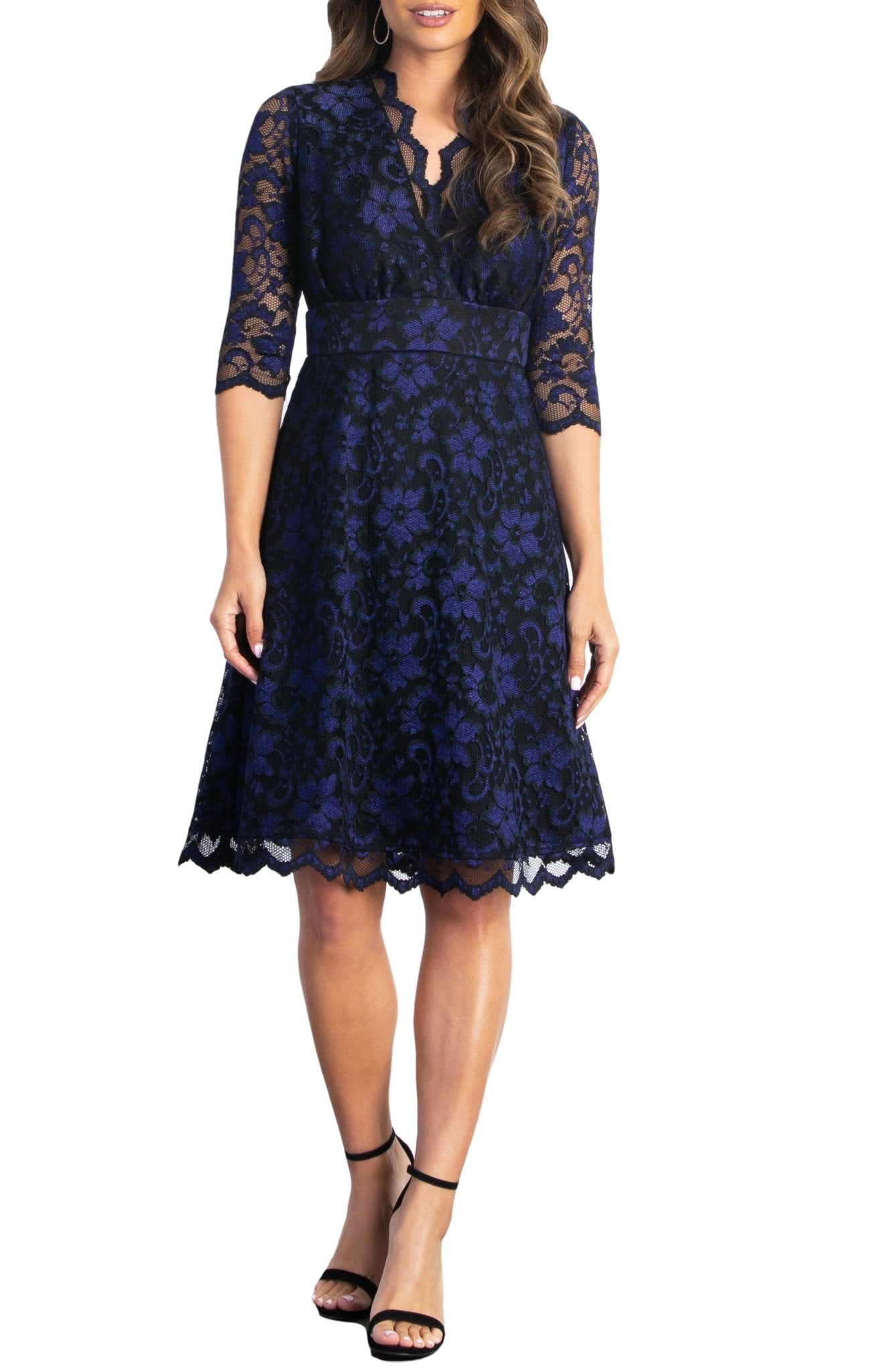 Kiyonna Women's Mon Cherie Floral Lace Cocktail Dress - Violet Noir Kiyonna Women's Mon Cherie Floral Lace Cocktail Dress - Violet Noir