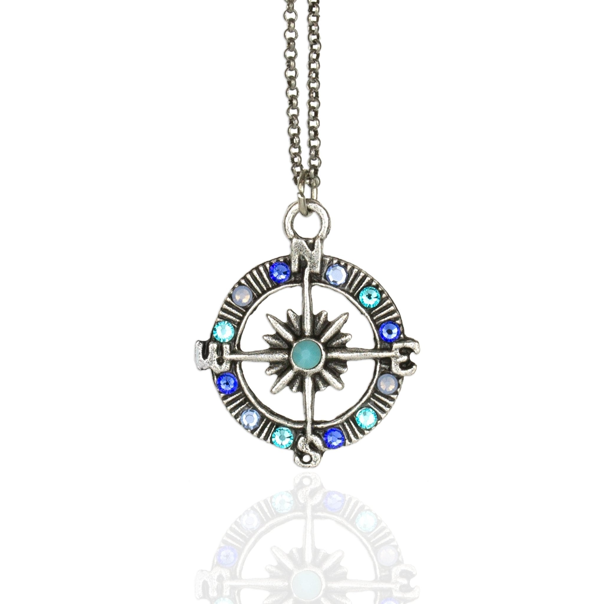 Multi Blues Compass Pendant Necklace - DressbarnNecklaces