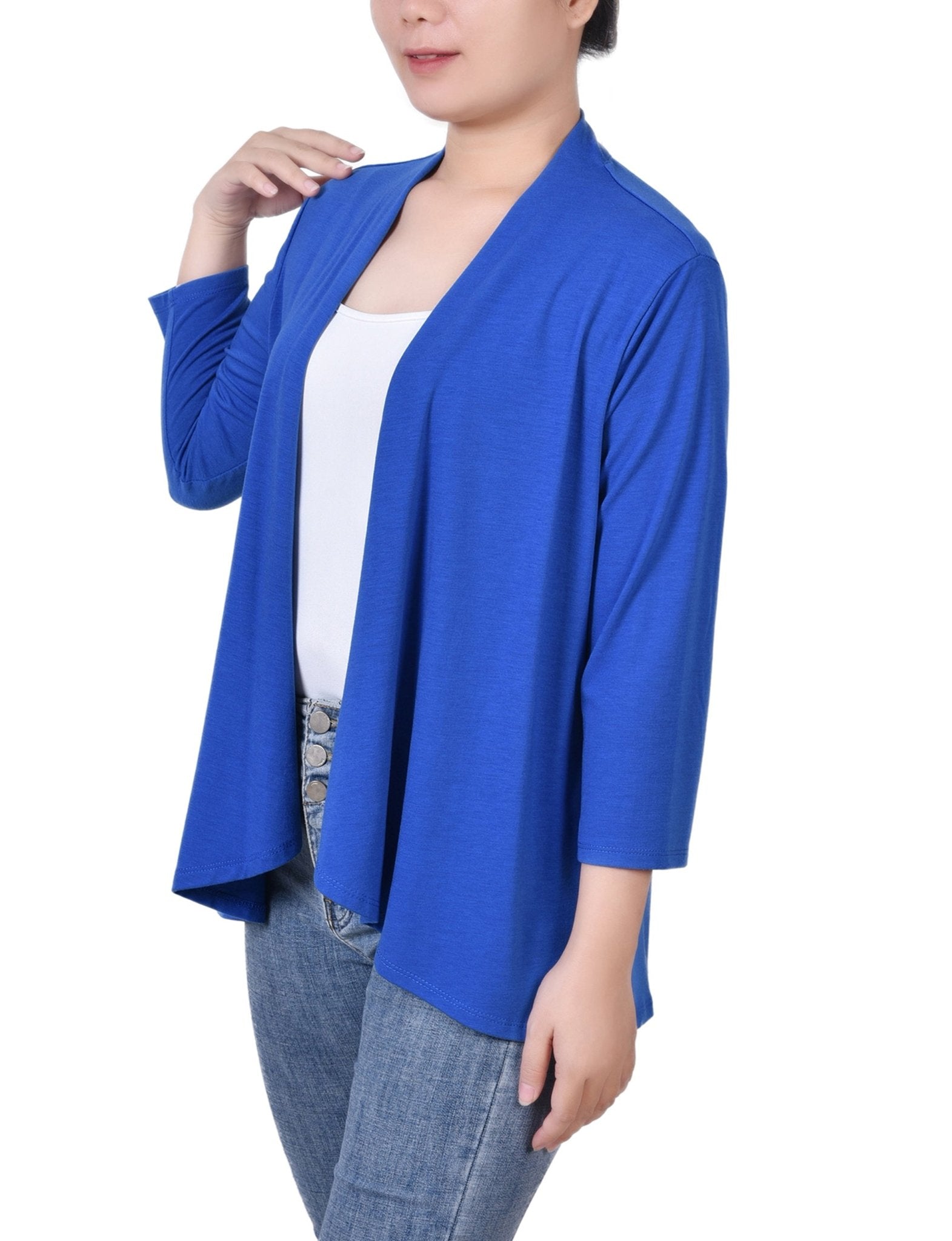 Nautical Blue Solid 3/4 Sleeve Cardigan - DressbarnCardigans & Completers