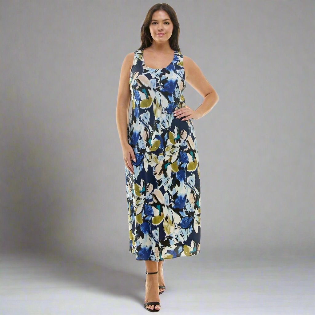 Navy Floral Sleeveless Midi Dress - Plus - DressbarnDresses