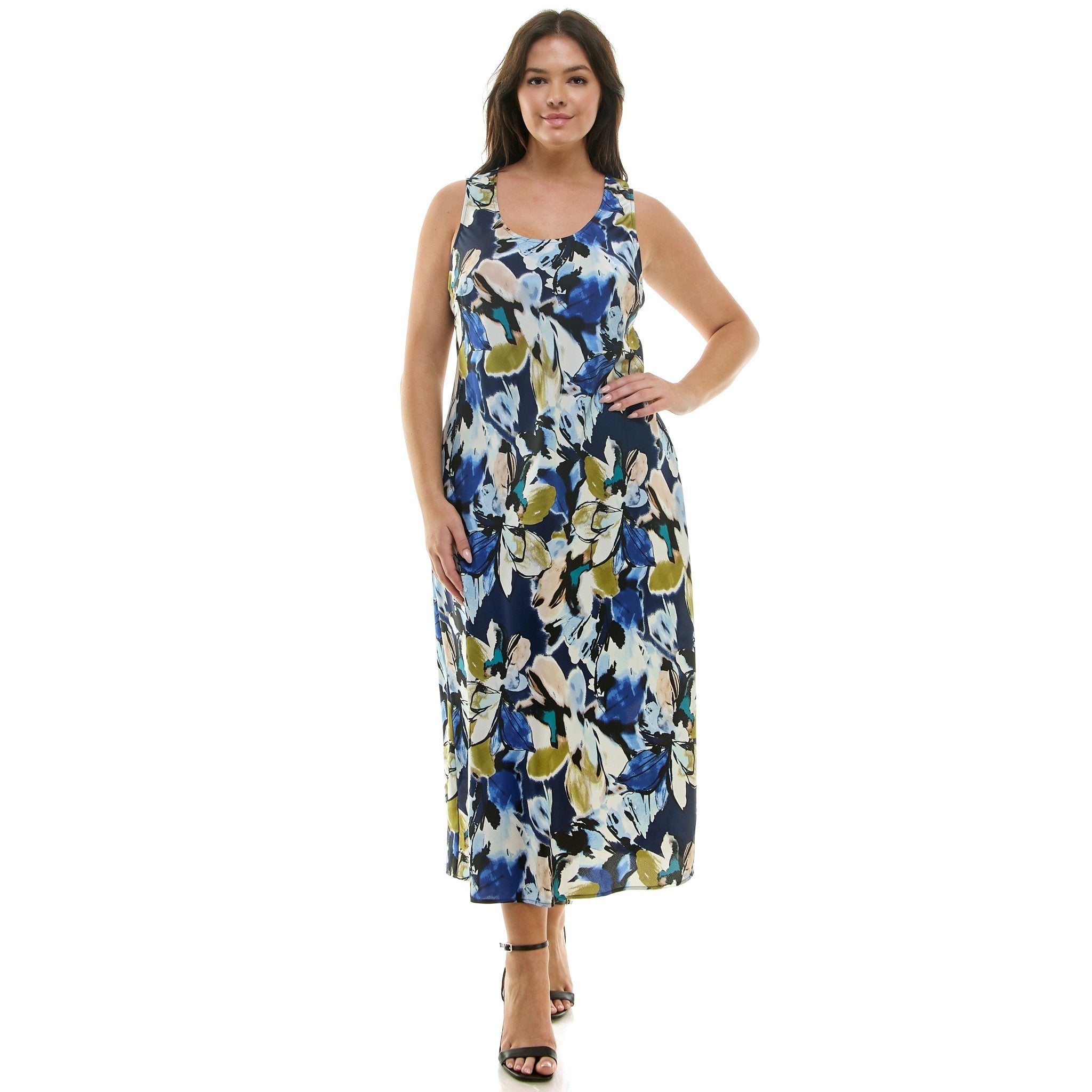 Navy Floral Sleeveless Midi Dress - Plus - DressbarnDresses