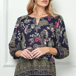 Navy Paisley 3/4 Sleeve Blouse - DressbarnShirts & Blouses