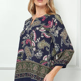 Navy Paisley 3/4 Sleeve Blouse - DressbarnShirts & Blouses