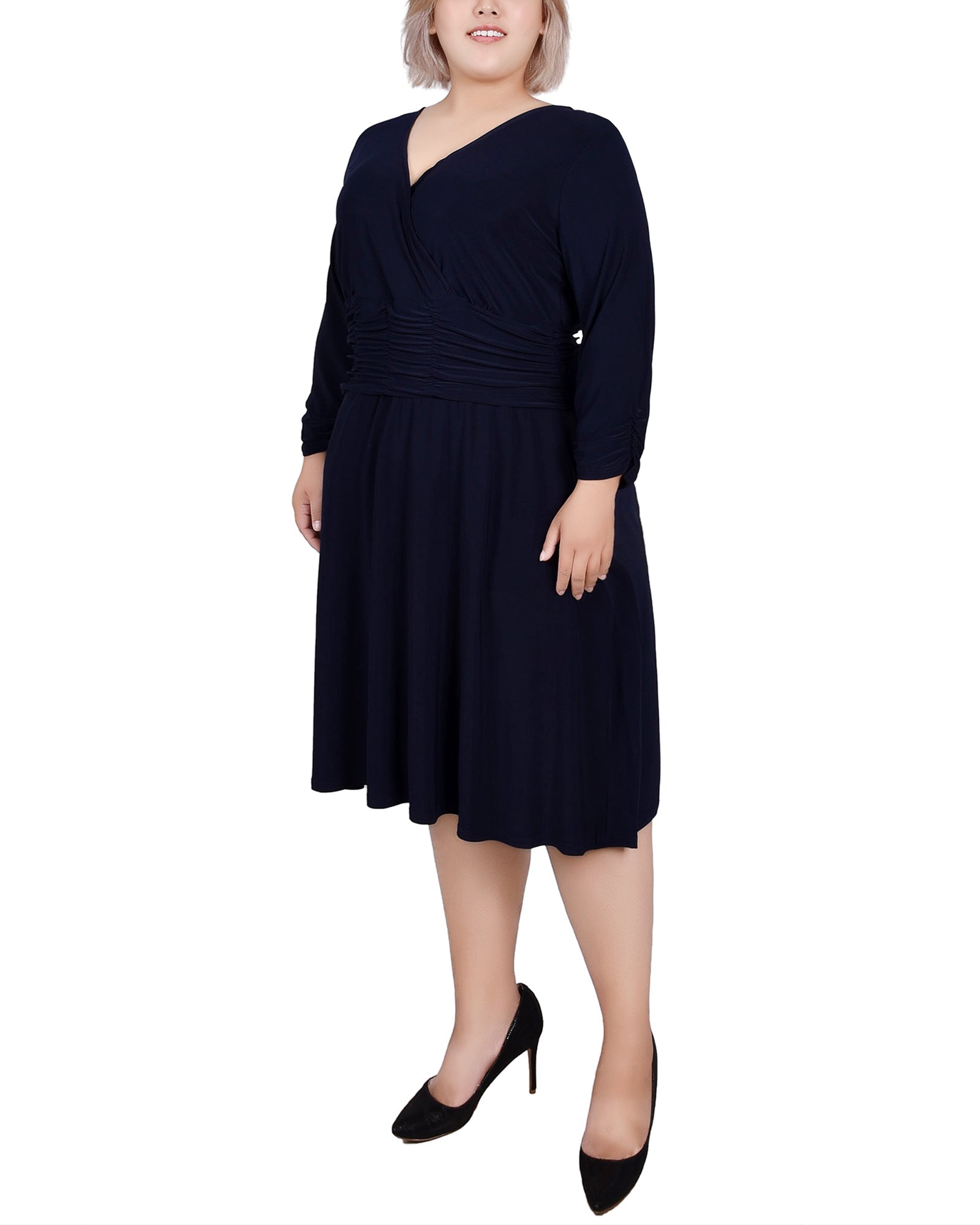navy blue dress plus size Navy Ruched A-Line Dress