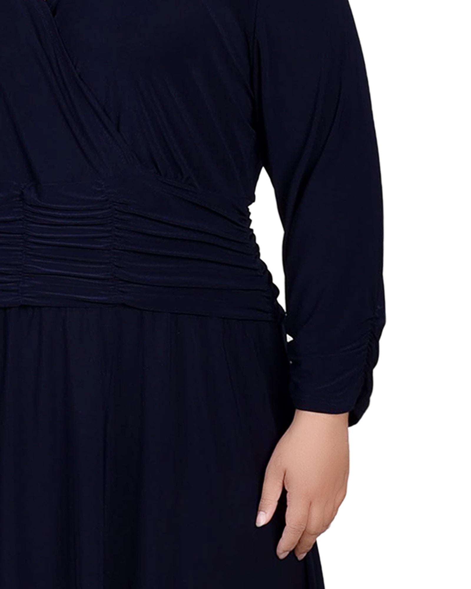 Navy Ruched A-Line Dress - Plus Navy Ruched A-Line Dress - Plus