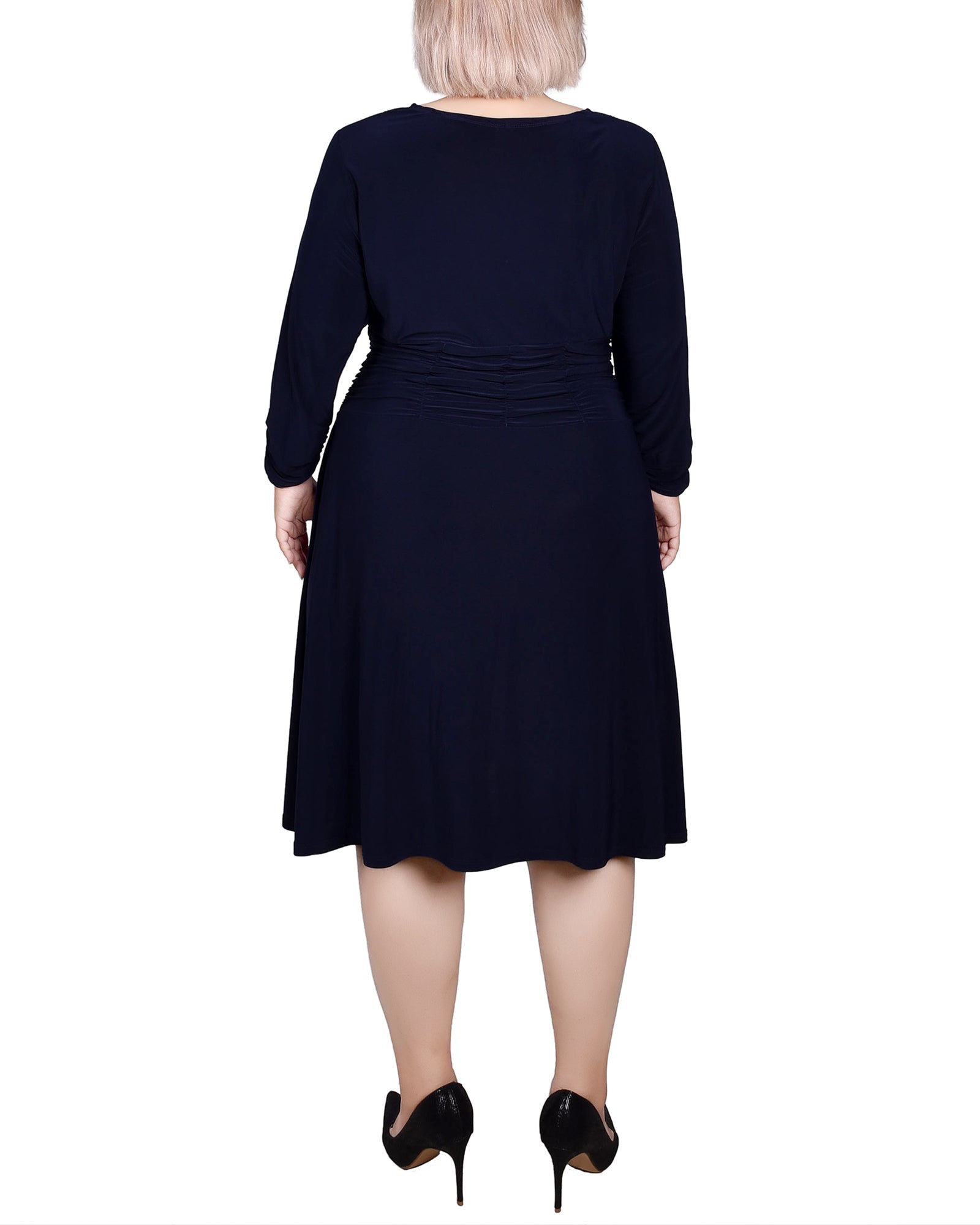 Navy Ruched A-Line Dress - Plus Dressbarn Navy Ruched A-Line Dress - Plus Dressbarn