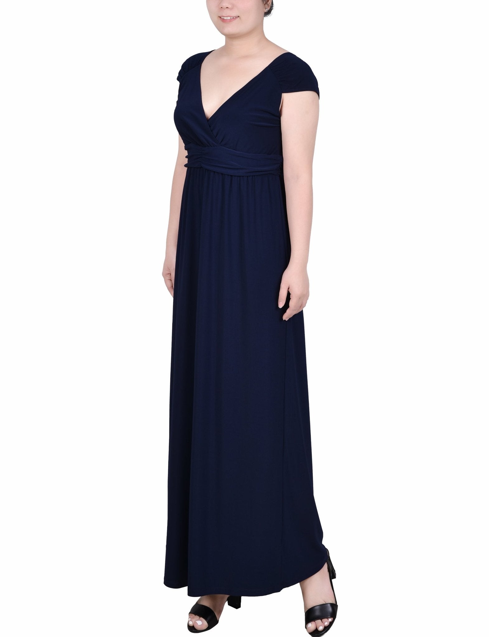 Navy Ruched Empire-Waist Maxi Dress - Petite Dressbarn Navy Ruched Empire-Waist Maxi Dress - Petite Dressbarn