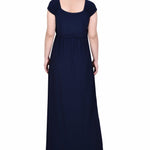 Navy Ruched Empire-Waist Maxi Dress - Petite Dressbarn Navy Ruched Empire-Waist Maxi Dress - Petite Dressbarn