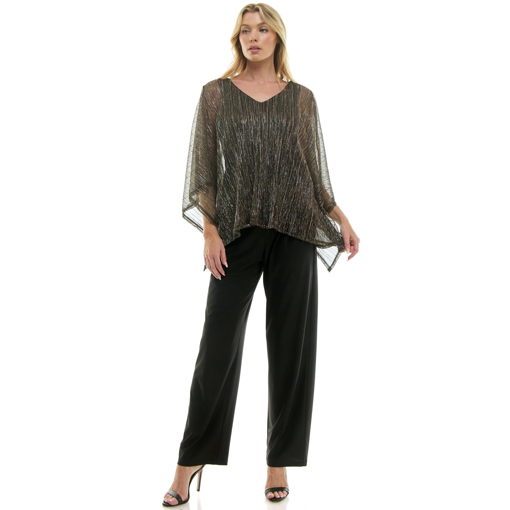 Novelty Trim Cold Shoulder Poncho Pant Set - DressbarnOutfit Sets