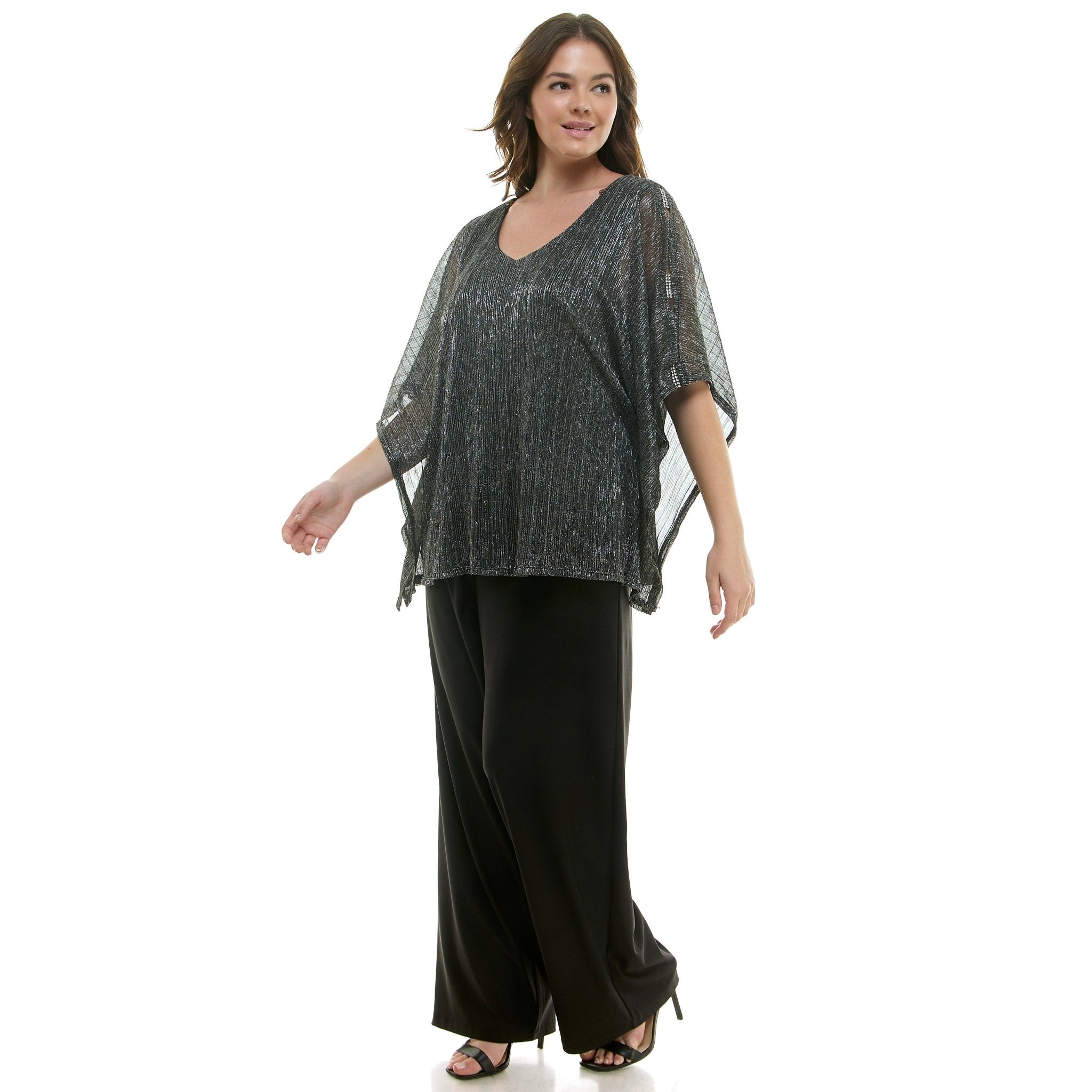 Novelty Trim Cold Shoulder Poncho Pant Set - Plus - DressbarnOutfit Sets