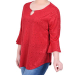 NY Collection 3/4 Bell Sleeve Top With Hardware - Petite - DressbarnShirts & Blouses