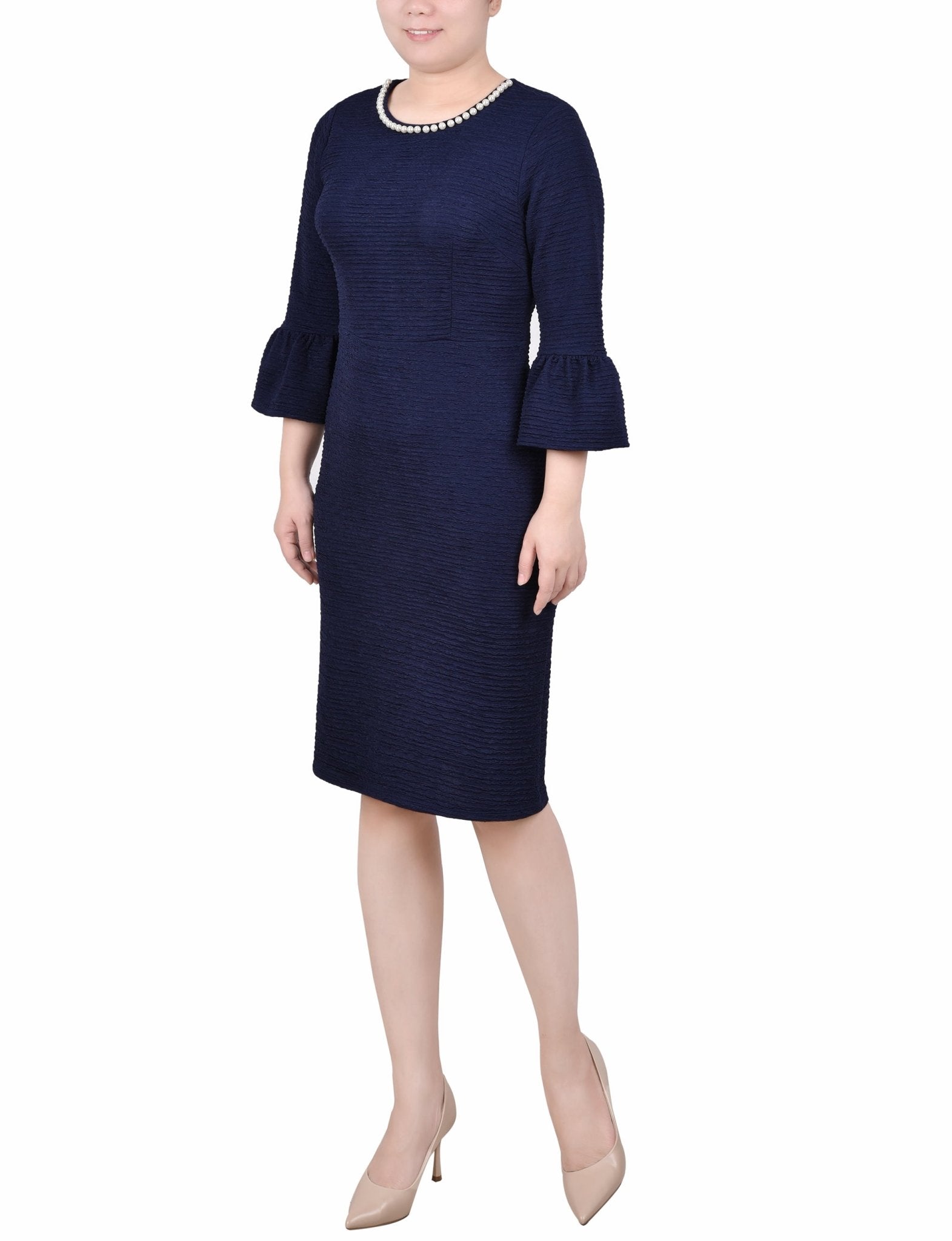 NY Collection 3/4 Length Pearl Detail Dress - Petite - DressbarnDresses