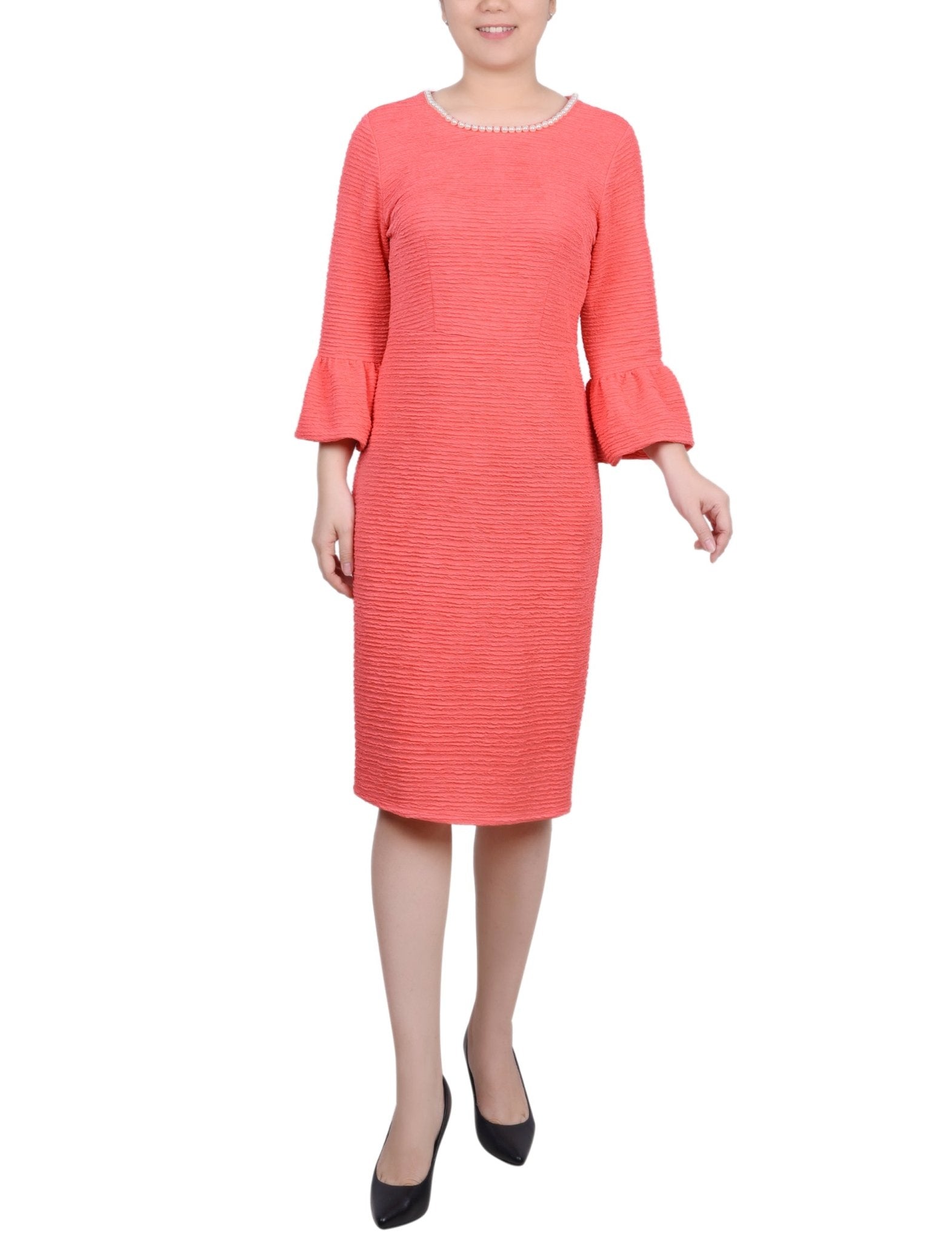 NY Collection 3/4 Length Pearl Detail Dress - Petite - DressbarnDresses