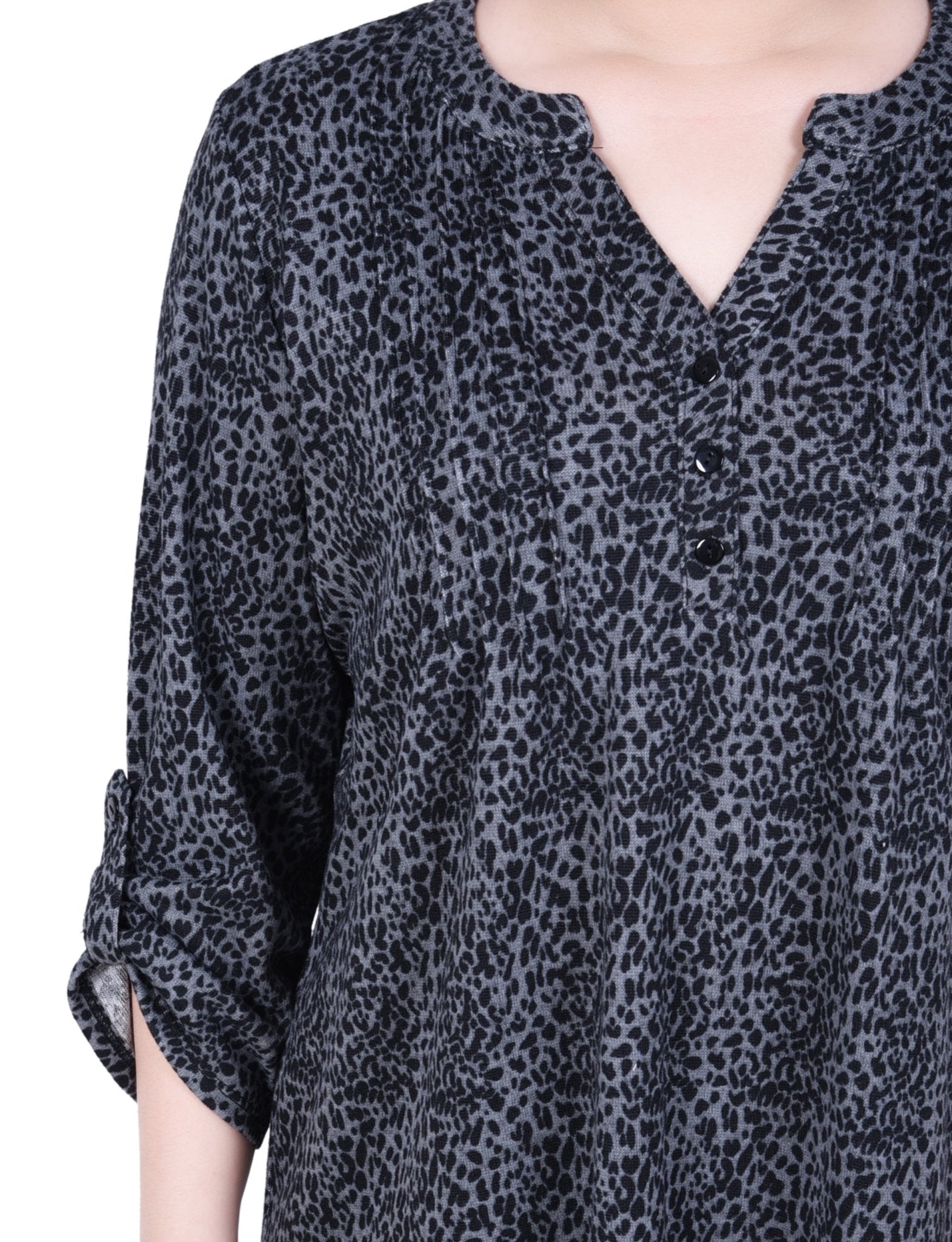 NY Collection 3/4 Roll Sleeve Top - Petite - DressbarnShirts & Blouses