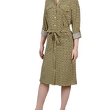 NY Collection 3/4 Roll Tab Sleeve Belted Shirtdress - Petite - DressbarnShirt Dresses