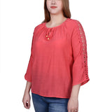 NY Collection 3/4 Sleeve Crochet Detail Blouse - DressbarnShirts & Blouses