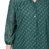 NY Collection 3/4 Sleeve Foiled Jacquard Chiffon Blouse - Petite - DressbarnShirts & Blouses