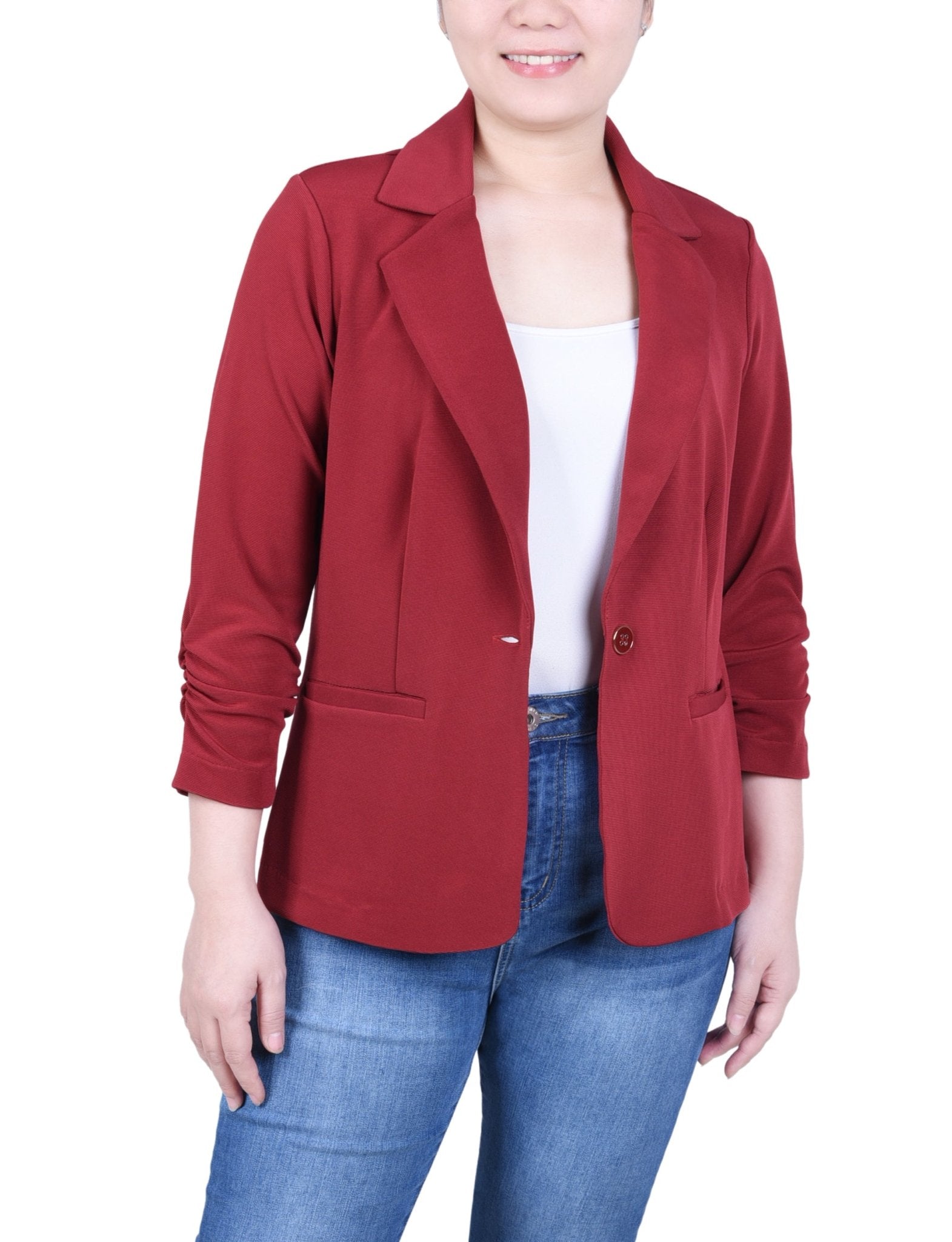 NY Collection 3/4 Sleeve Knit Ottoman Jacket - Petite - DressbarnCoats & Jackets