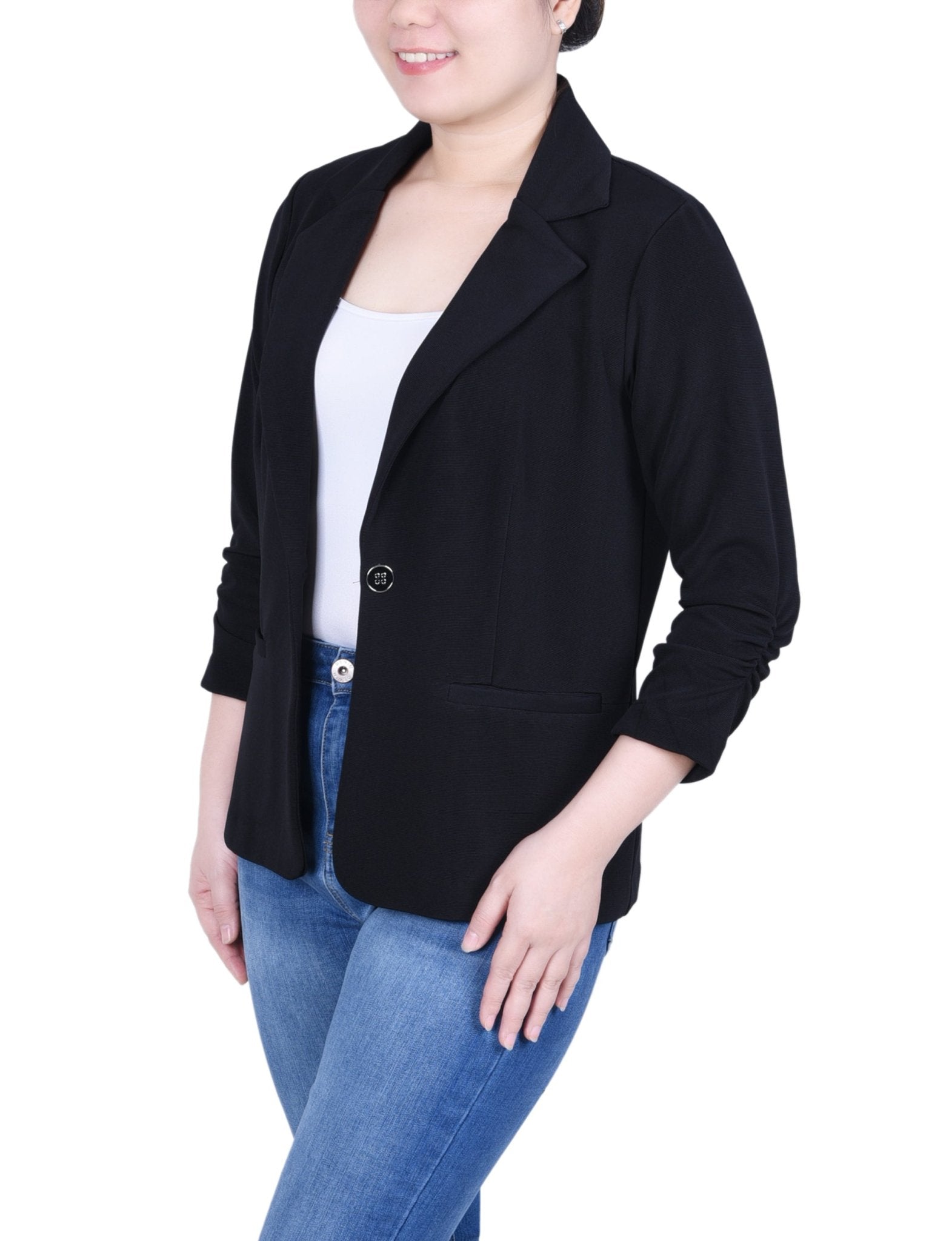 NY Collection 3/4 Sleeve Knit Ottoman Jacket - Petite - DressbarnCoats & Jackets