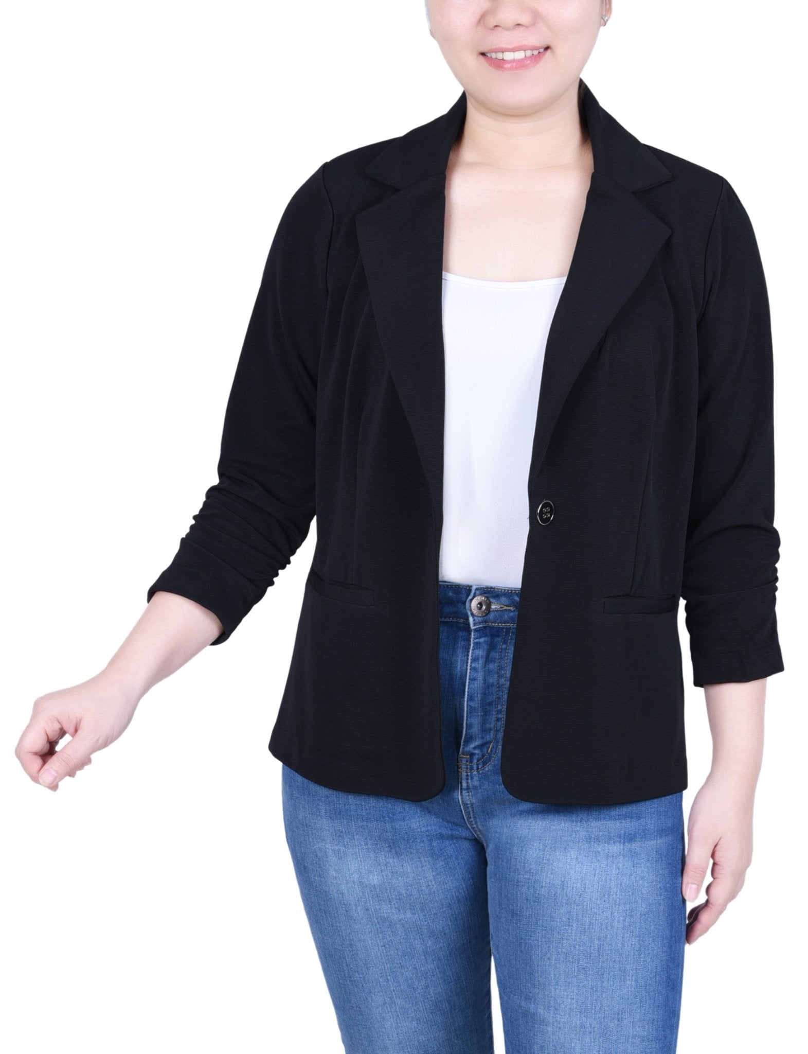 NY Collection 3/4 Sleeve Knit Ottoman Jacket - Petite - DressbarnCoats & Jackets