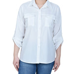 NY Collection 3/4 Sleeve Roll Tab Blouse - Petite - DressbarnShirts & Blouses