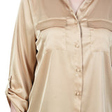 NY Collection 3/4 Sleeve Roll Tab Satin Blouse - Petite - DressbarnShirts & Blouses