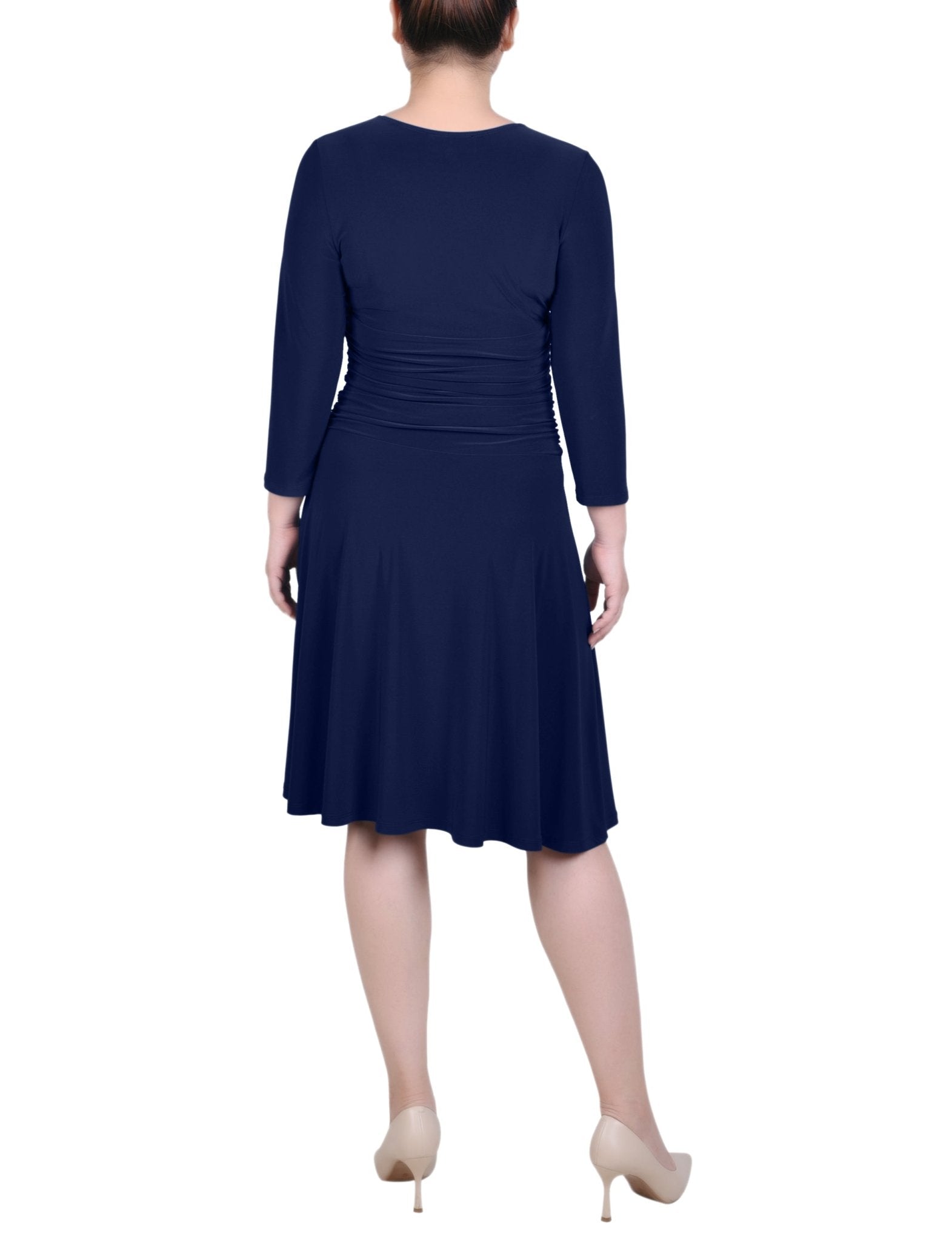 NY Collection 3/4 Sleeve Rouched-Waist Dress - Petite - DressbarnDresses