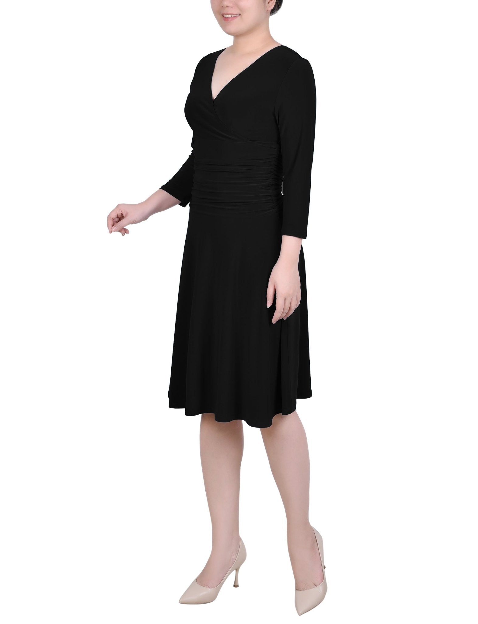 NY Collection 3/4 Sleeve Rouched-Waist Dress - Petite - DressbarnDresses