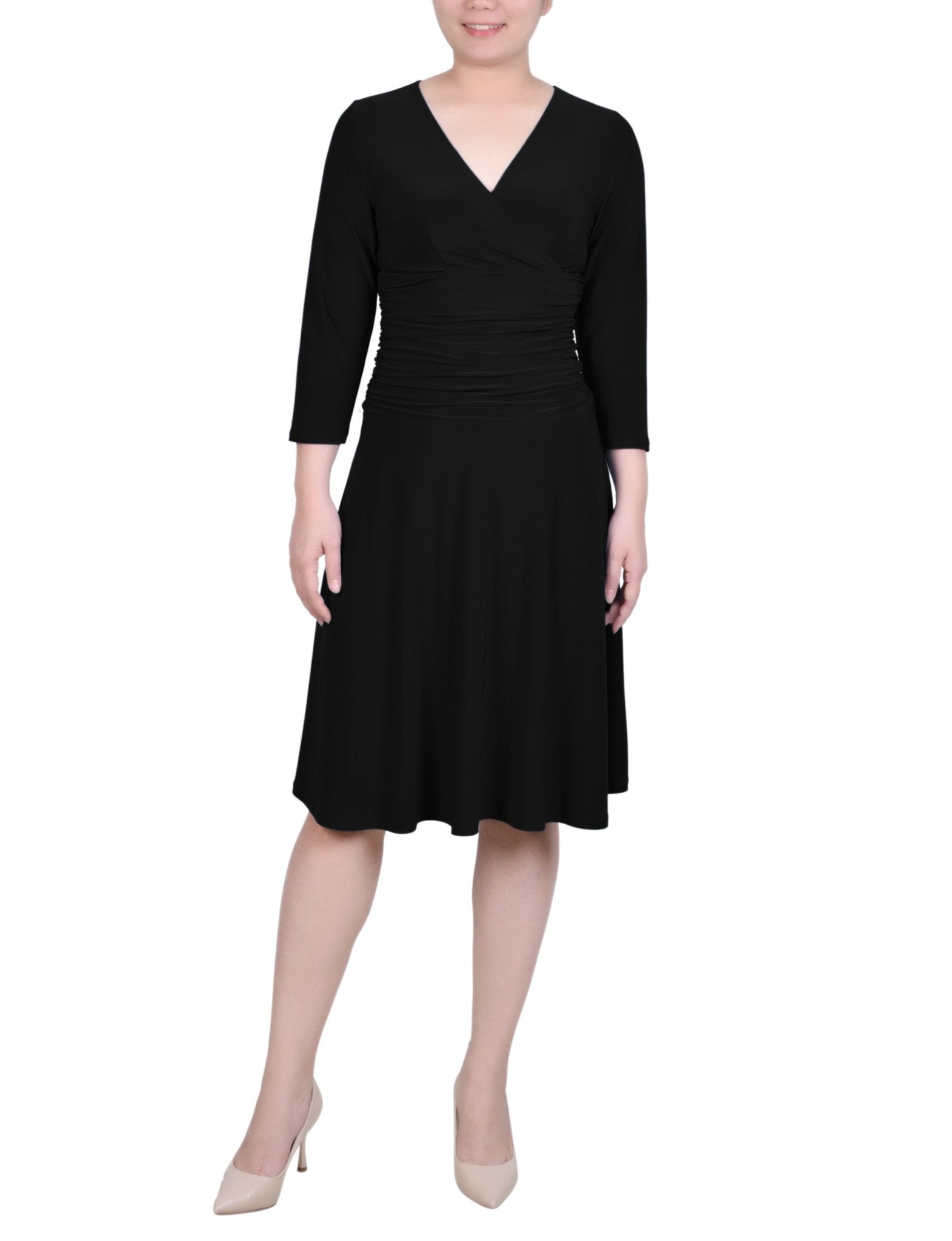 NY Collection 3/4 Sleeve Rouched-Waist Dress - Petite - DressbarnDresses