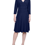 NY Collection 3/4 Sleeve Rouched-Waist Dress - Petite - DressbarnDresses