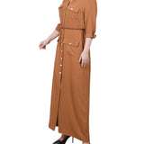 NY Collection 3/4 Sleeve Safari Style Belted Shirtdress - Petite - DressbarnShirt Dresses
