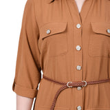 NY Collection 3/4 Sleeve Safari Style Belted Shirtdress - Petite - DressbarnShirt Dresses
