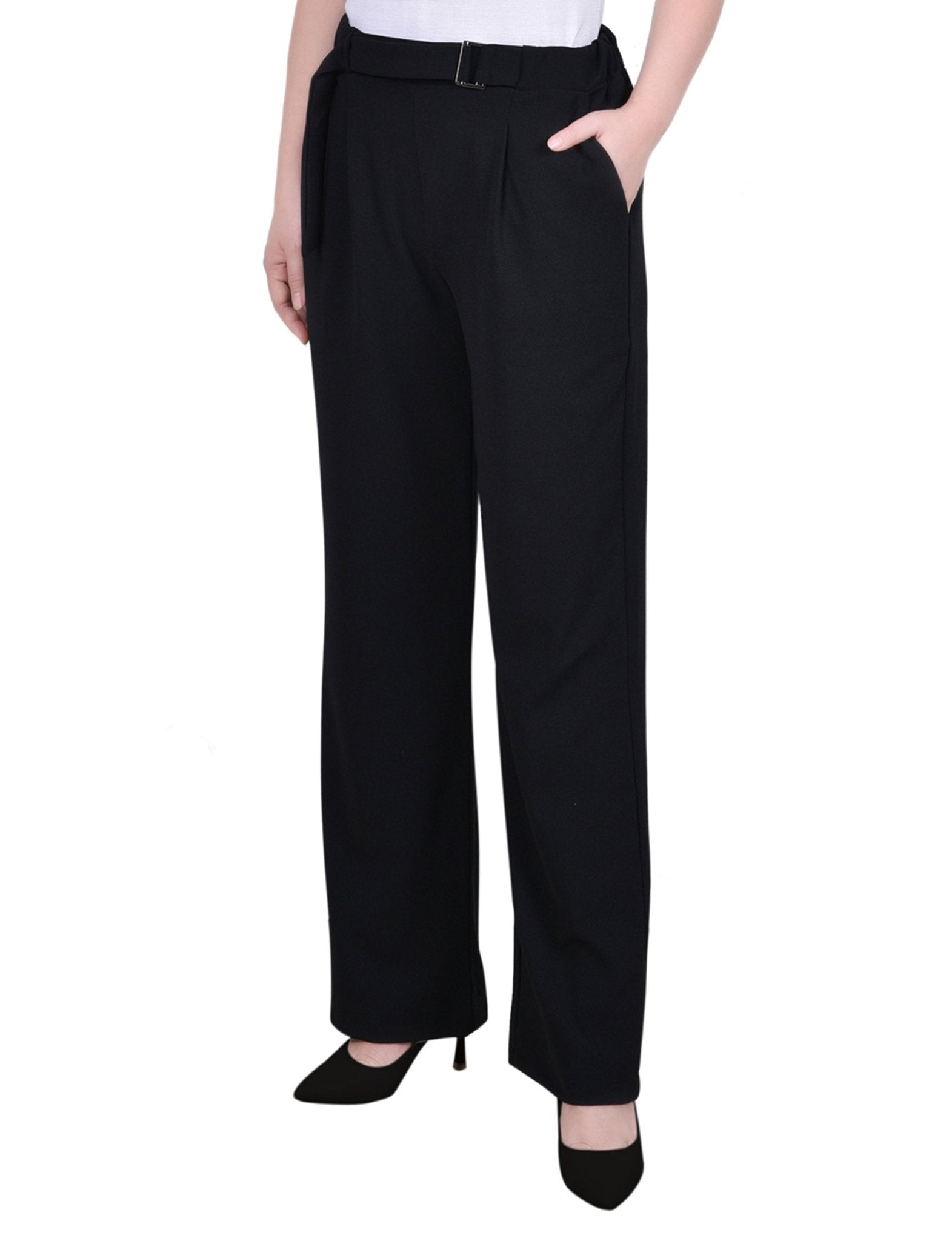 NY Collection Belted Scuba Crepe Pants - Petite - DressbarnPants