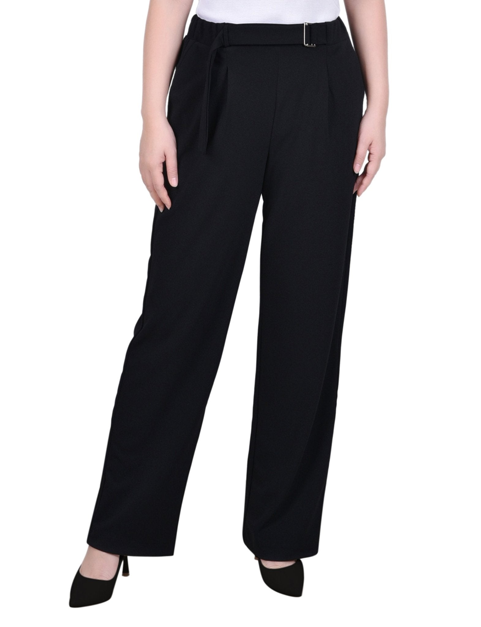 NY Collection Belted Scuba Crepe Pants - Petite - DressbarnPants
