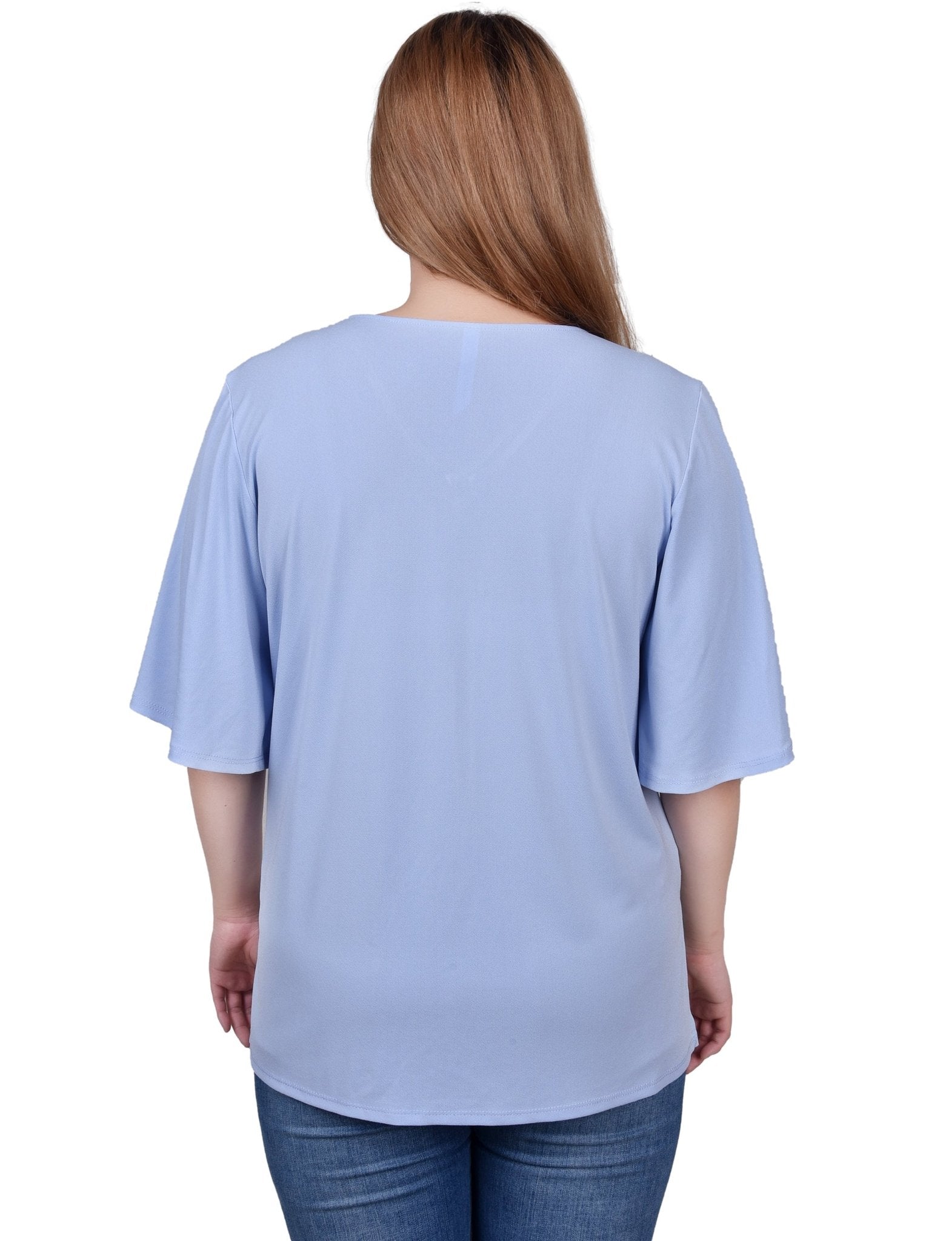 NY Collection Elbow Sleeve Tie-Front Top - DressbarnShirts & Blouses