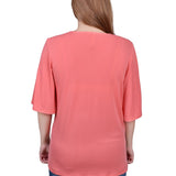 NY Collection Elbow Sleeve Tie-Front Top - DressbarnShirts & Blouses