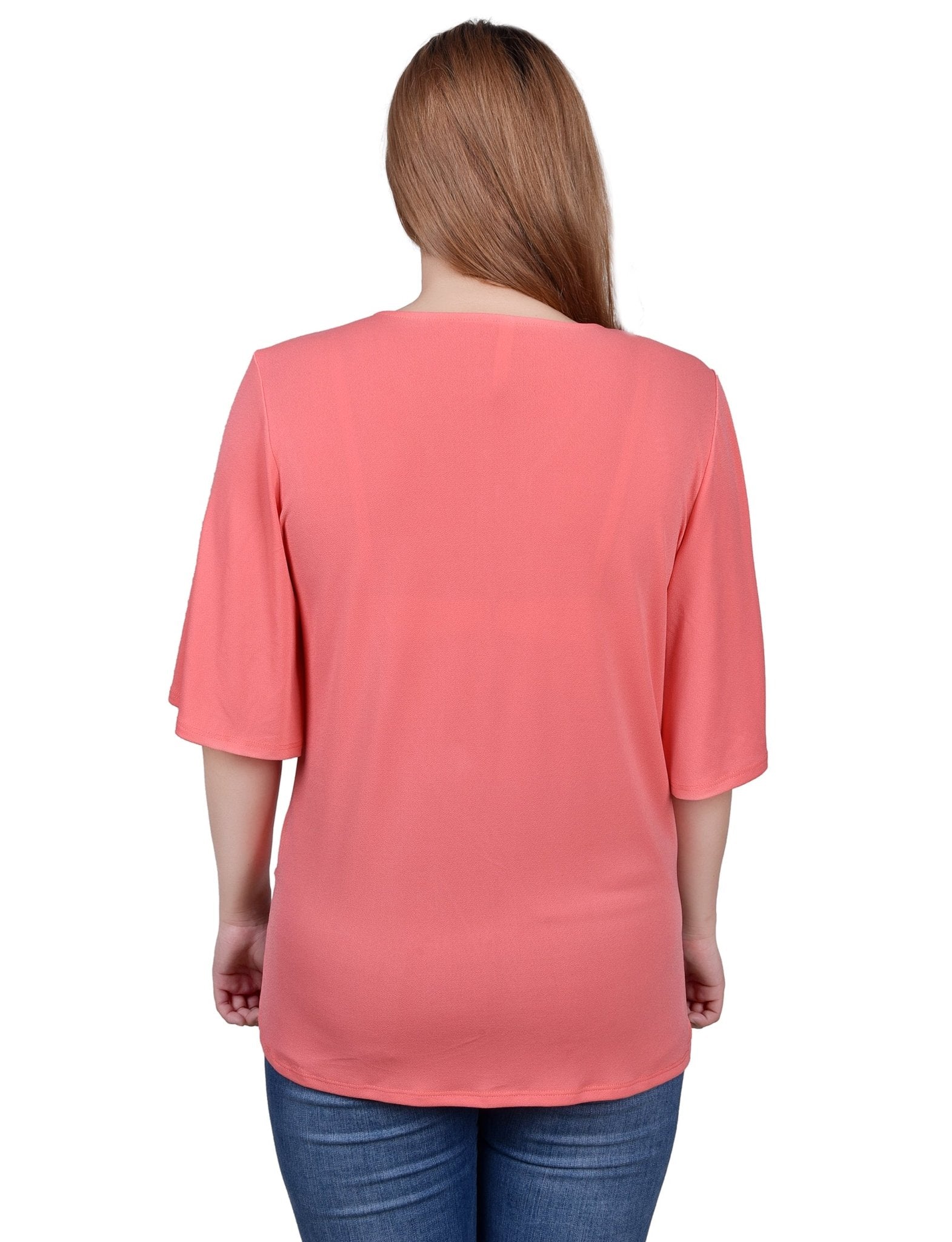 NY Collection Elbow Sleeve Tie-Front Top - DressbarnShirts & Blouses