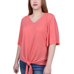 NY Collection Elbow Sleeve Tie-Front Top - DressbarnShirts & Blouses