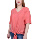 NY Collection Elbow Sleeve Tie-Front Top - DressbarnShirts & Blouses