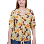 NY Collection Elbow Sleeve Tie-Front Top - DressbarnShirts & Blouses