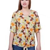 NY Collection Elbow Sleeve Tie-Front Top - DressbarnShirts & Blouses