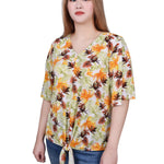 NY Collection Elbow Sleeve Tie-Front Top - DressbarnShirts & Blouses