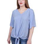 NY Collection Elbow Sleeve Tie-Front Top - DressbarnShirts & Blouses