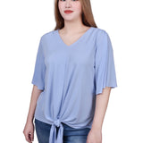 NY Collection Elbow Sleeve Tie-Front Top - DressbarnShirts & Blouses